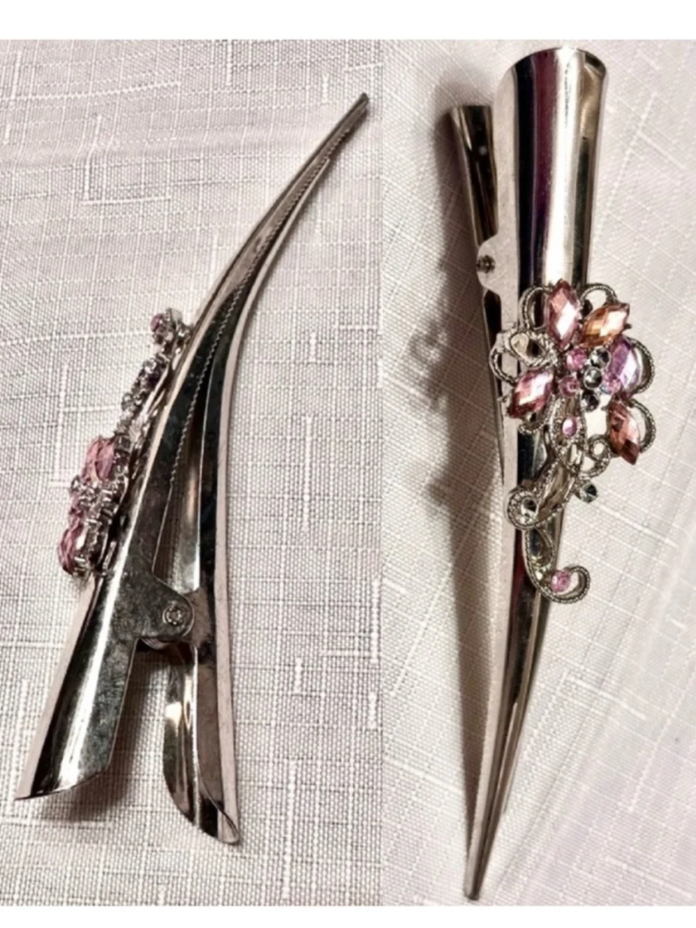Elegant Silver and Pink Floral Hair Clip